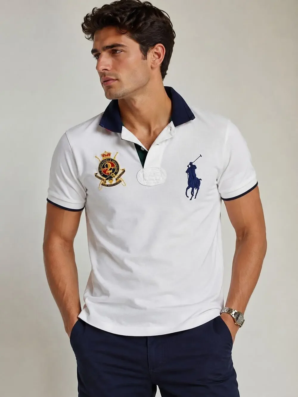 Polo Ralph Lauren big pony polo shirt Size M Beige Blue